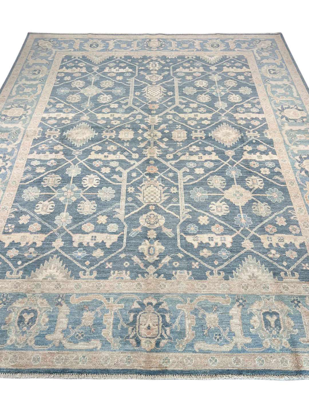 Soft Blue &amp; Ivory Floral Wool Rug – 8.1’ x 10.0’