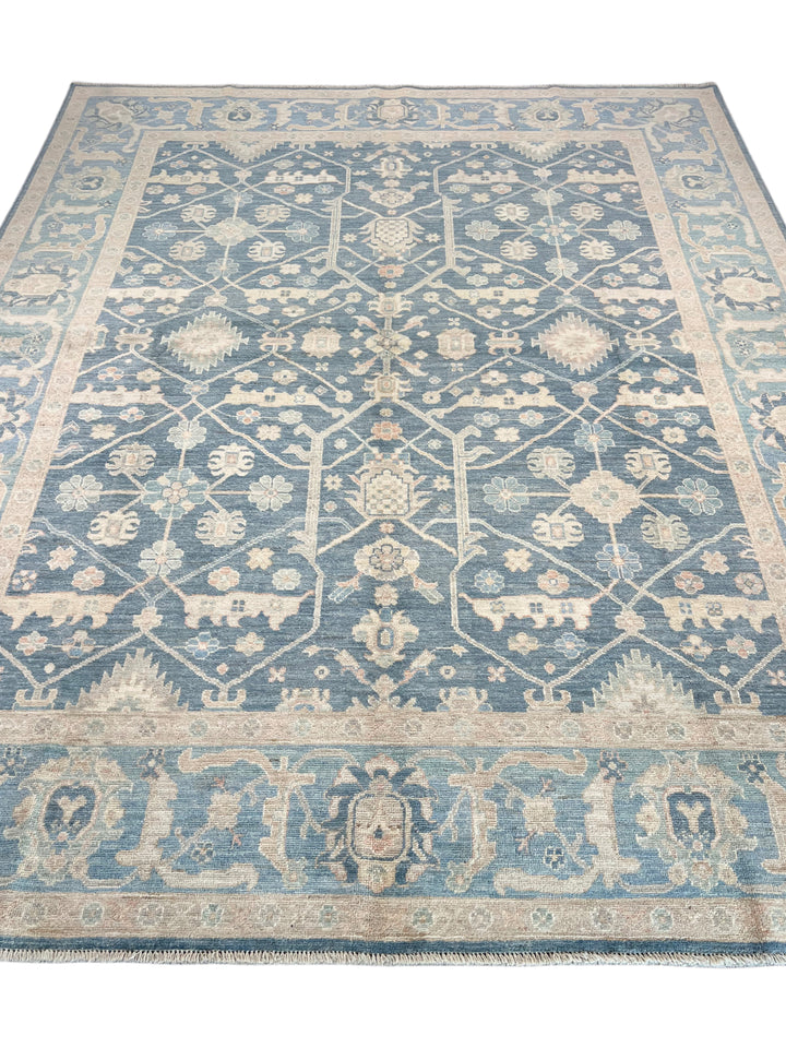 Soft Blue &amp; Ivory Floral Wool Rug – 8.1’ x 10.0’