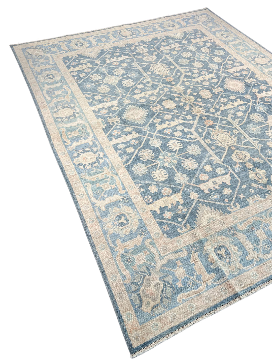 Soft Blue &amp; Ivory Floral Wool Rug – 8.1’ x 10.0’