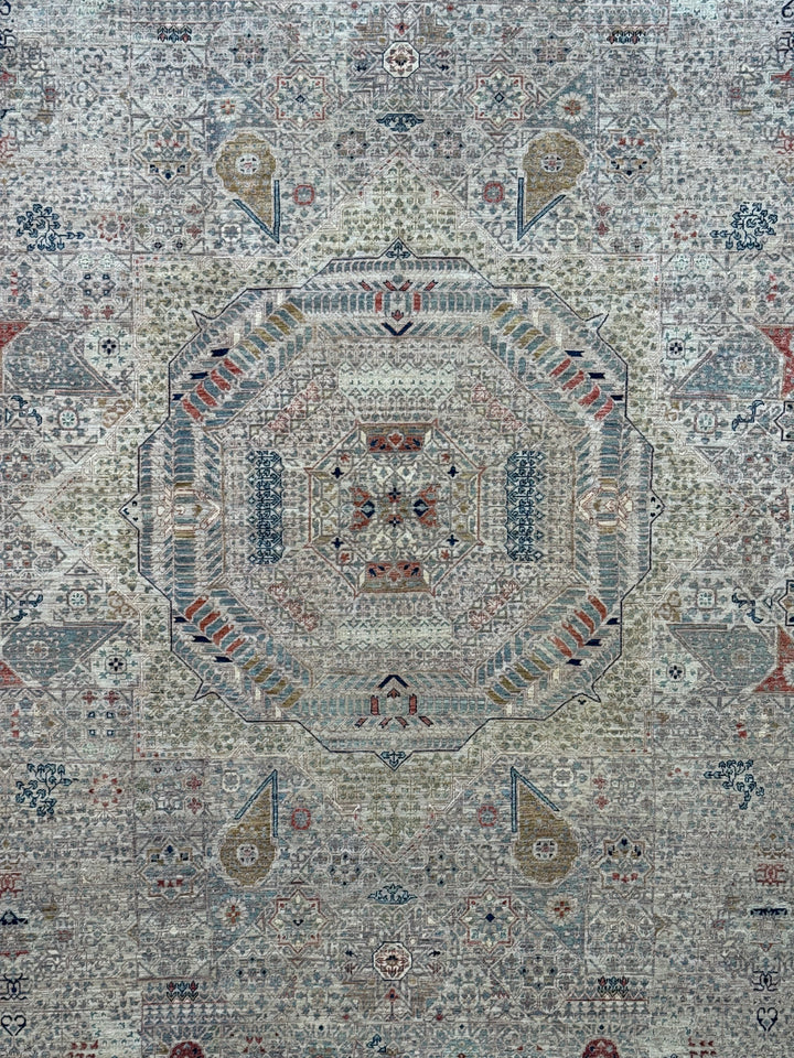 Ivory &amp; Soft Beige Medallion Wool Rug – 8.1’ x 9.11’