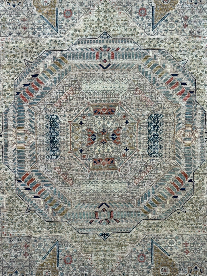 Ivory &amp; Soft Beige Medallion Wool Rug – 8.1’ x 9.11’