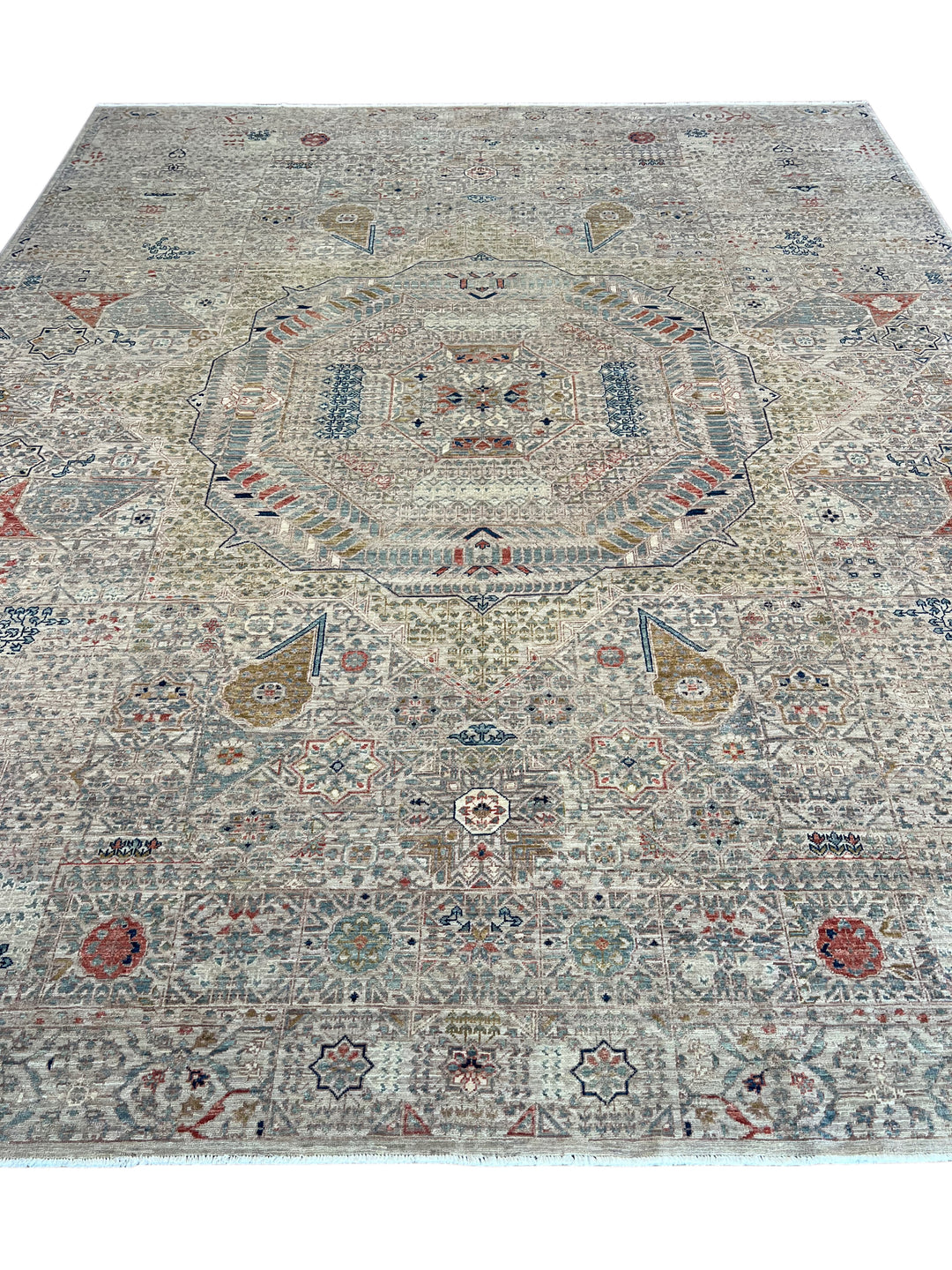 Ivory &amp; Soft Beige Medallion Wool Rug – 8.1’ x 9.11’