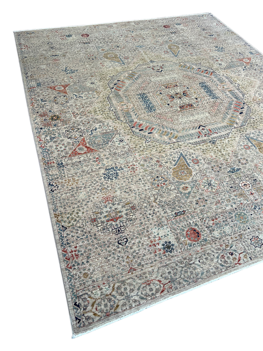 Ivory &amp; Soft Beige Medallion Wool Rug – 8.1’ x 9.11’
