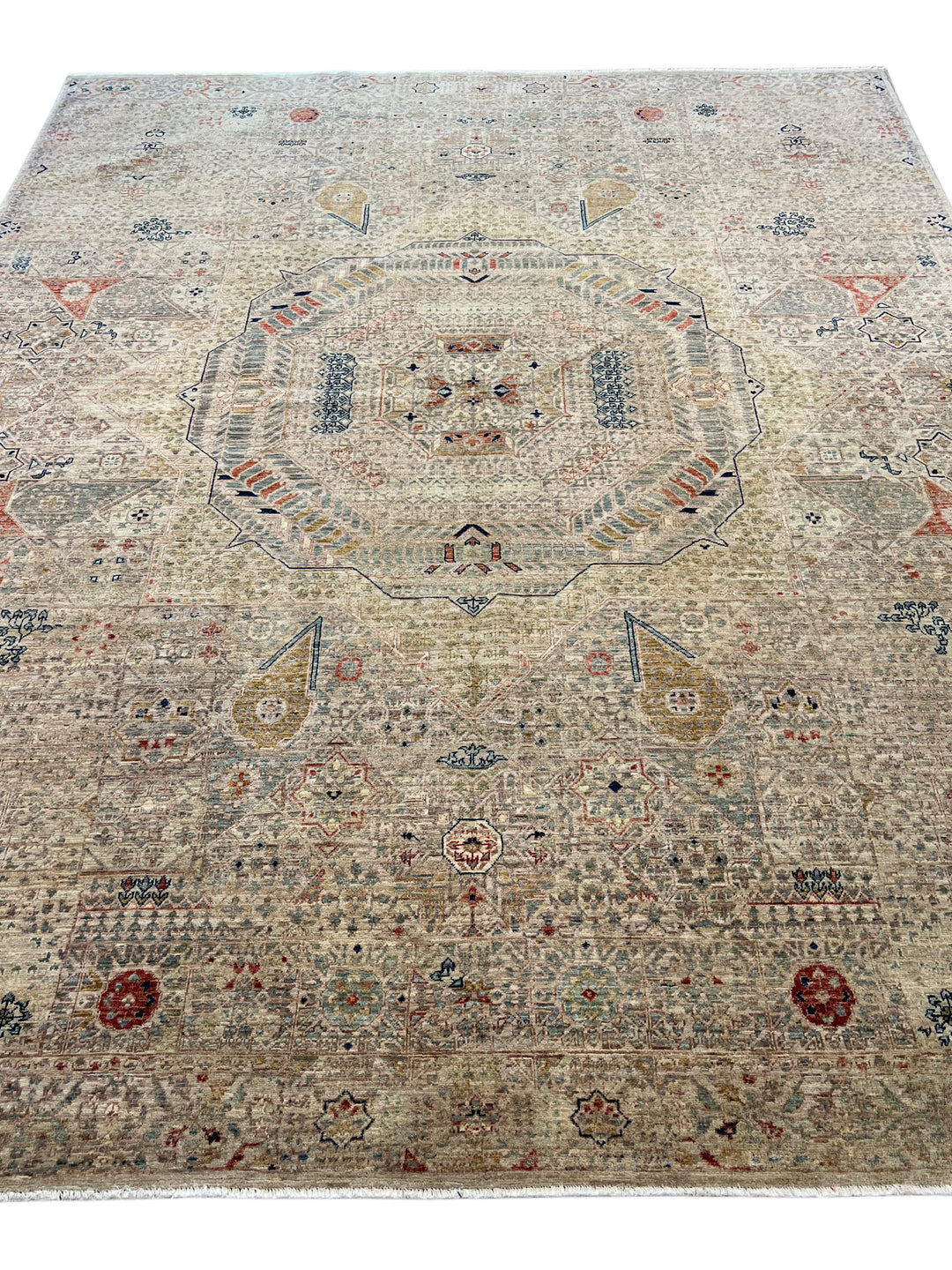 Ivory &amp; Soft Beige Medallion Wool Rug – 8.1’ x 9.11’