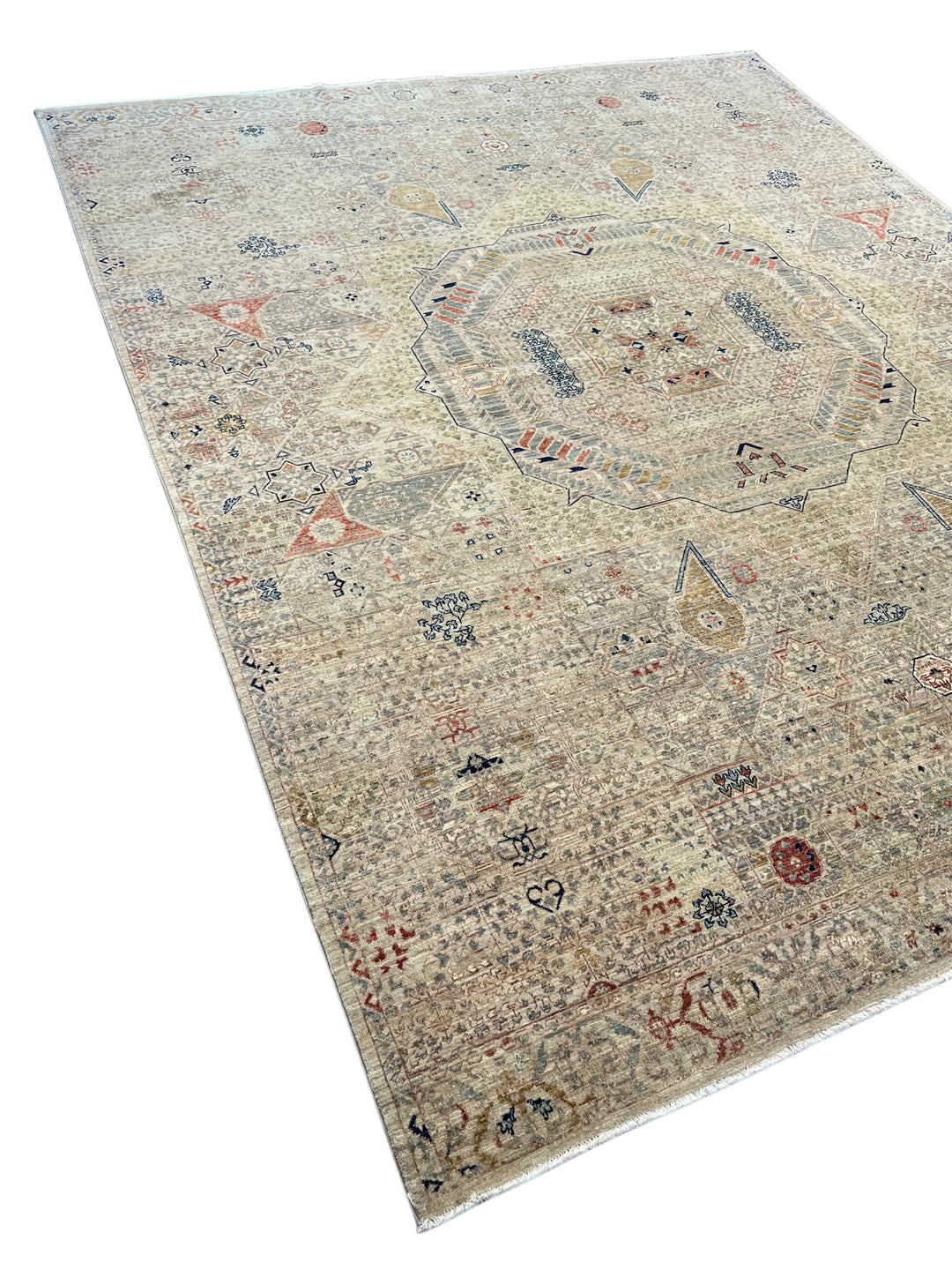 Ivory &amp; Soft Beige Medallion Wool Rug – 8.1’ x 9.11’