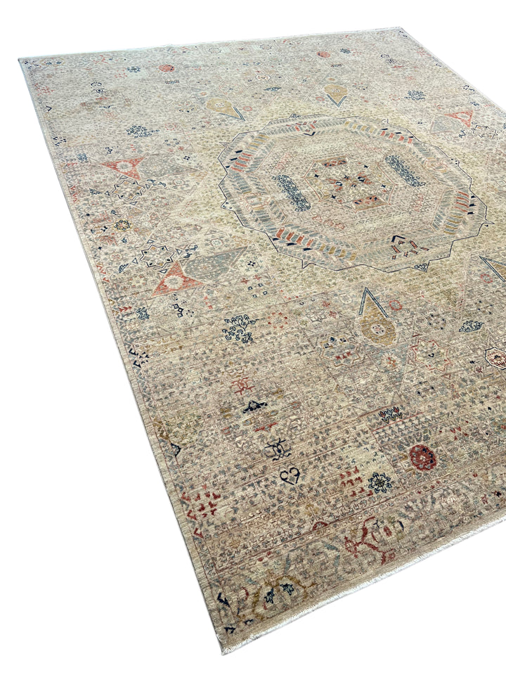 Ivory &amp; Soft Beige Medallion Wool Rug – 8.1’ x 9.11’