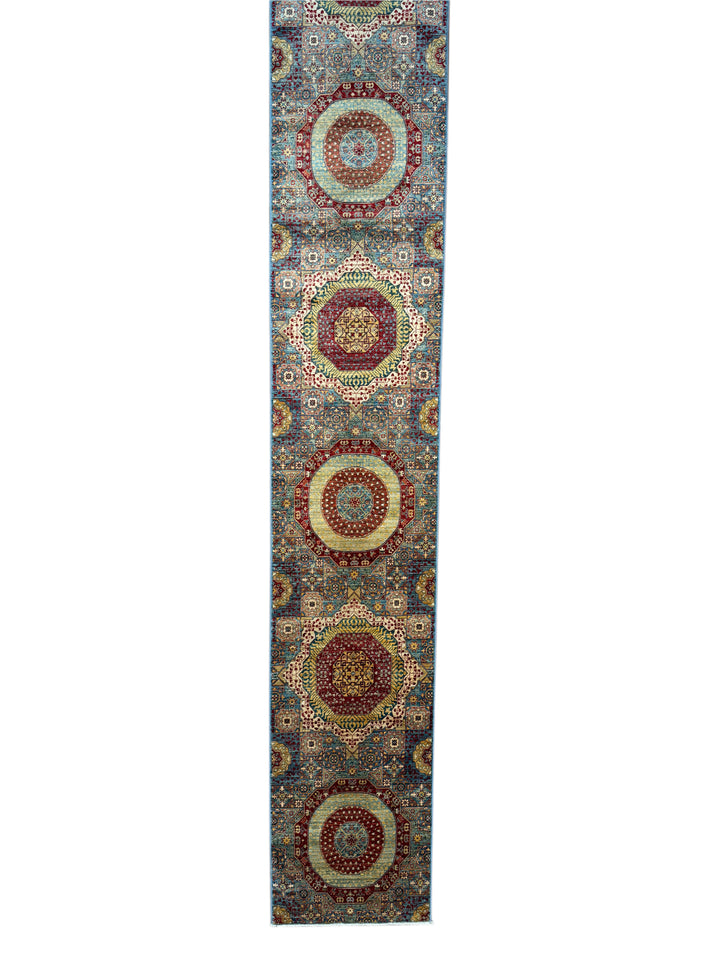 Blue, Burgundy &amp; Gold Medallion Runner Rug – 2.10’ x 23.1’