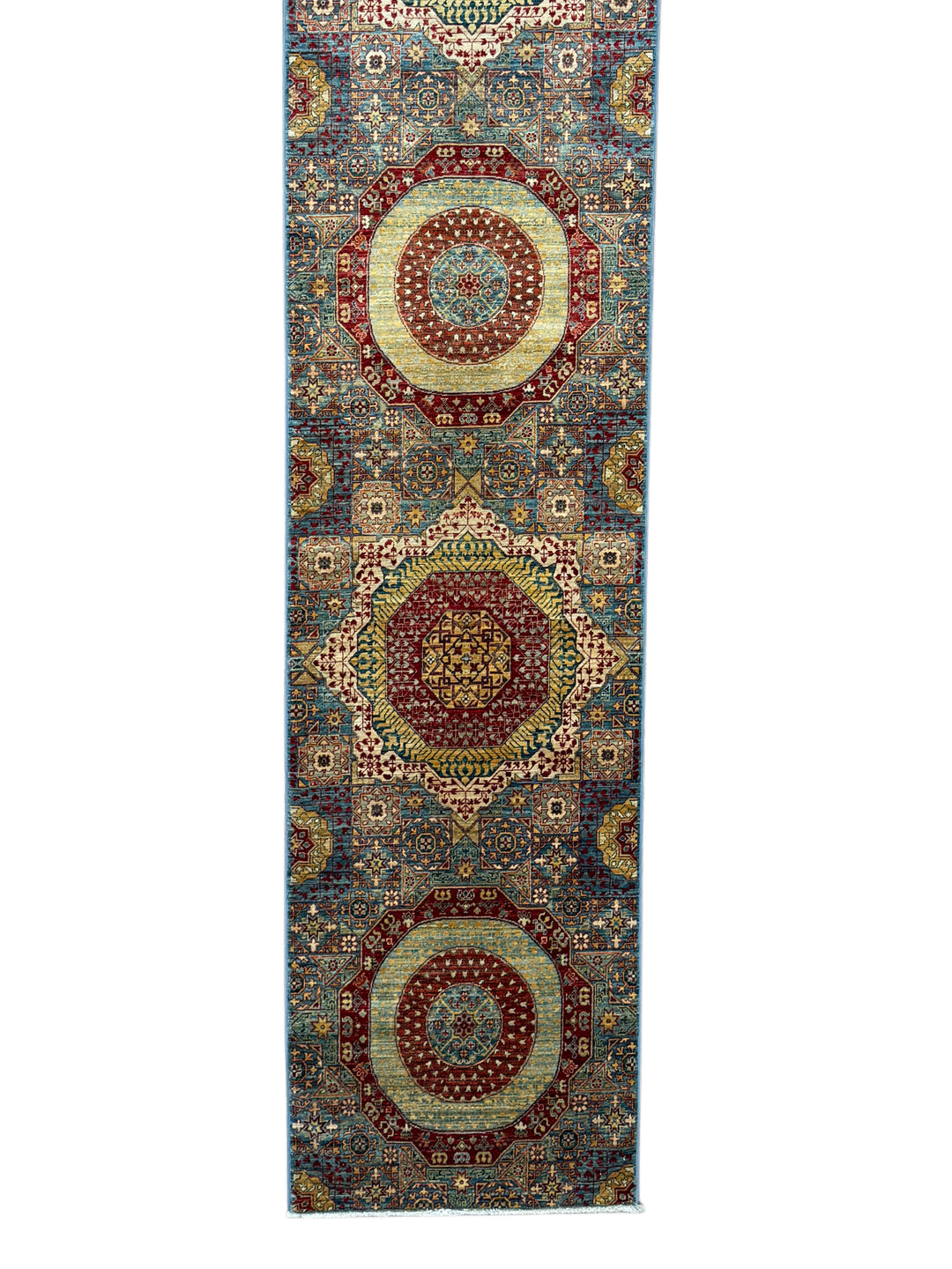 Blue, Burgundy &amp; Gold Medallion Runner Rug – 2.10’ x 23.1’