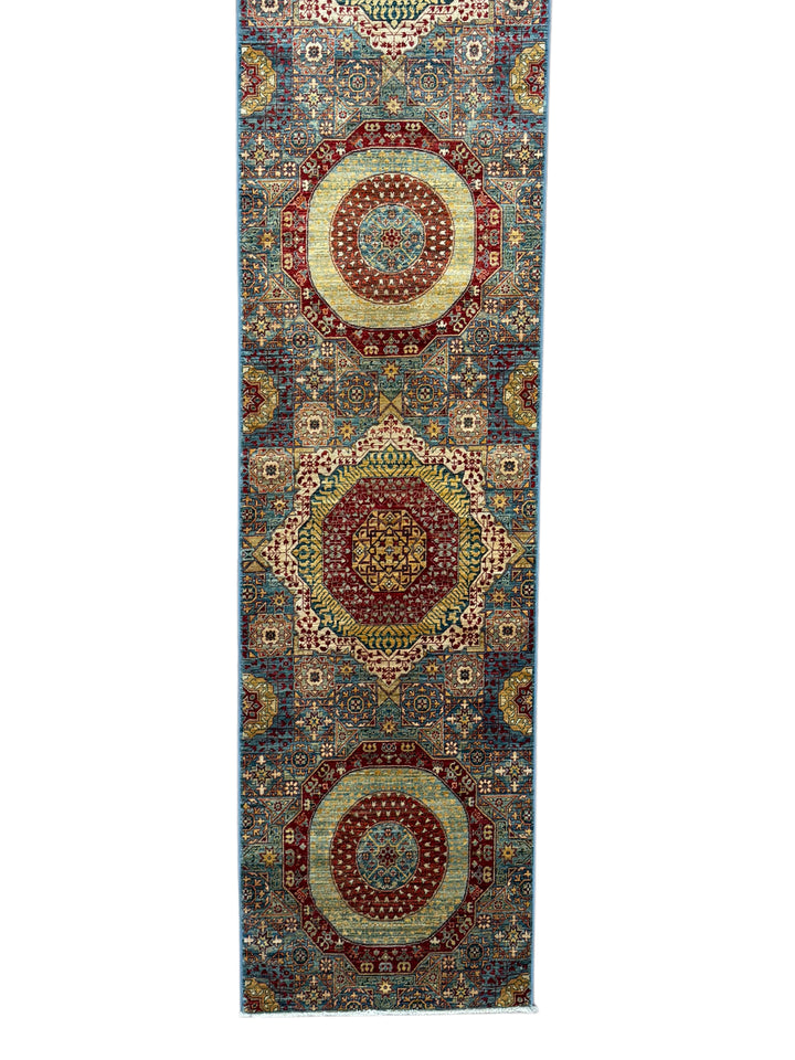 Blue, Burgundy &amp; Gold Medallion Runner Rug – 2.10’ x 23.1’