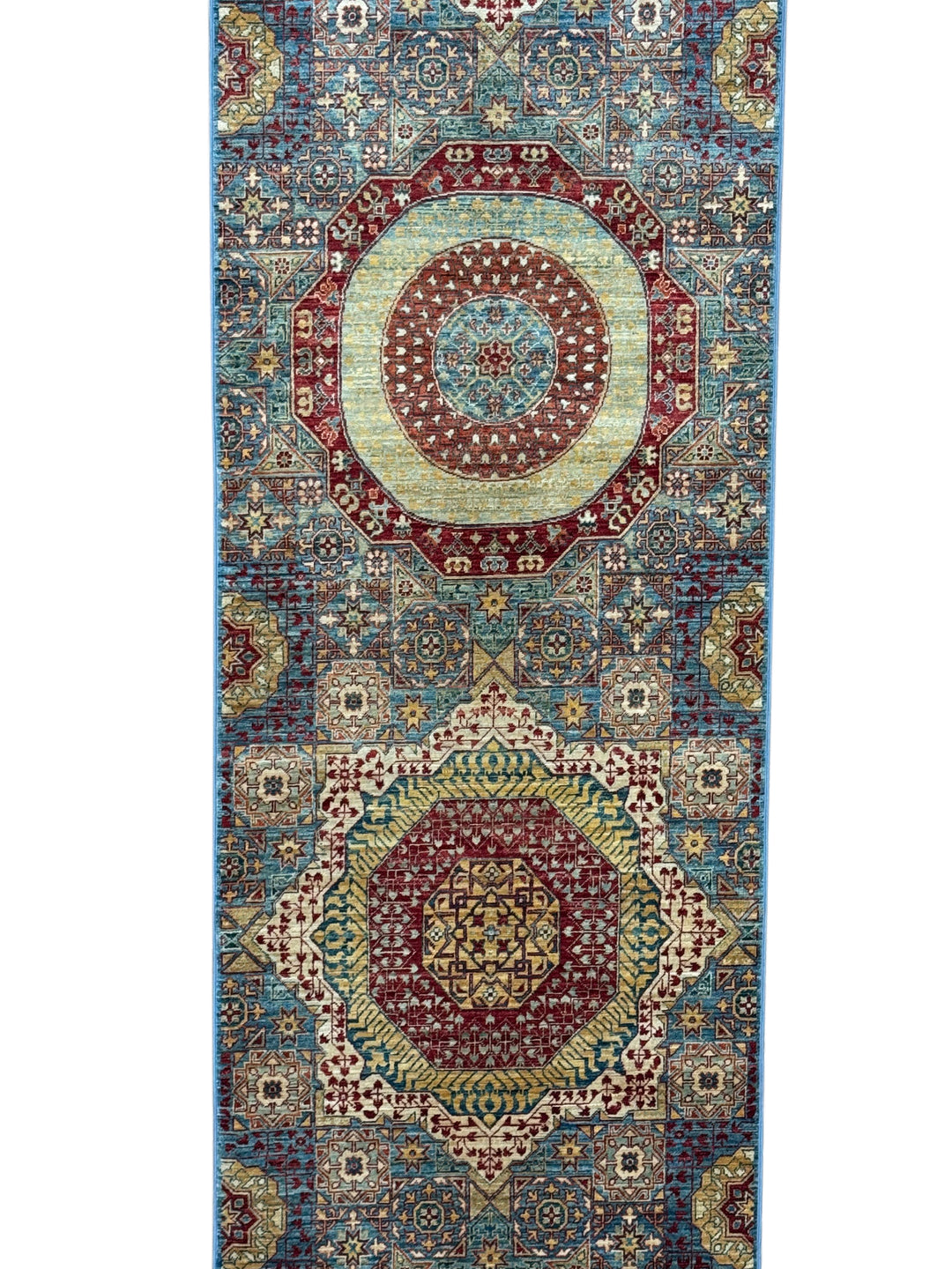 Blue, Burgundy &amp; Gold Medallion Runner Rug – 2.10’ x 23.1’