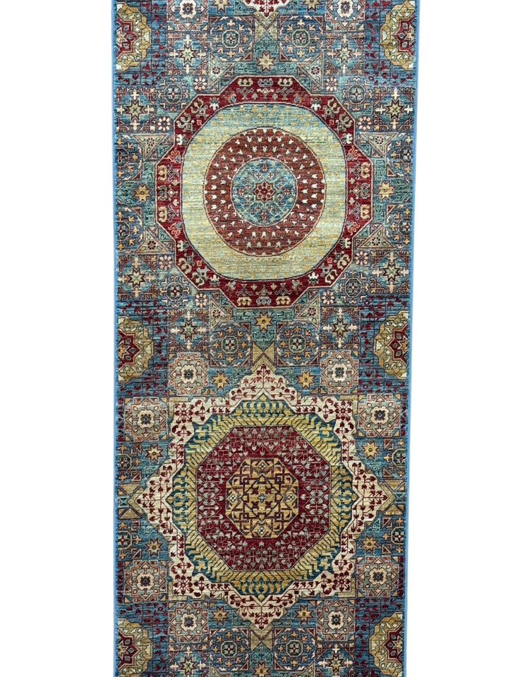 Blue, Burgundy &amp; Gold Medallion Runner Rug – 2.10’ x 23.1’