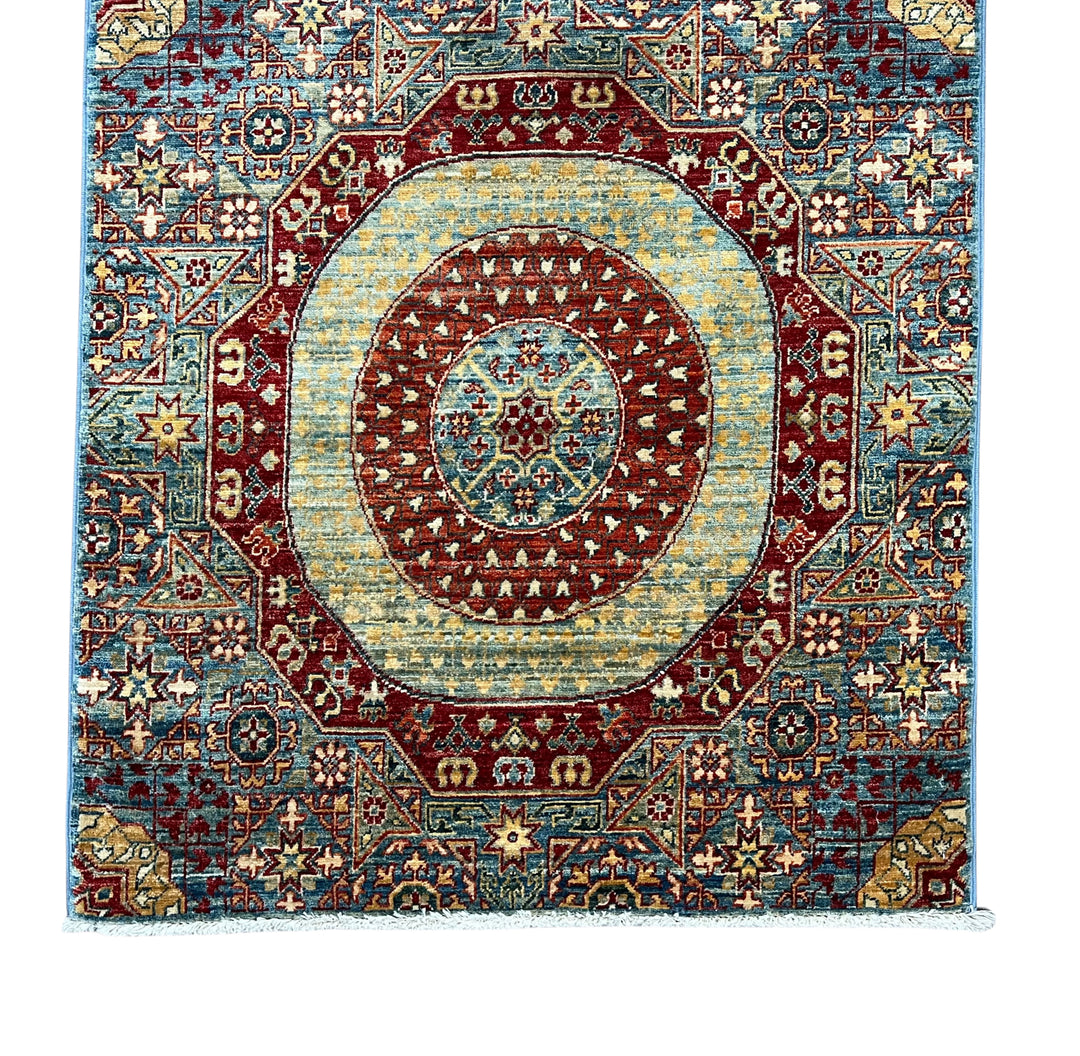 Blue, Burgundy &amp; Gold Medallion Runner Rug – 2.10’ x 23.1’