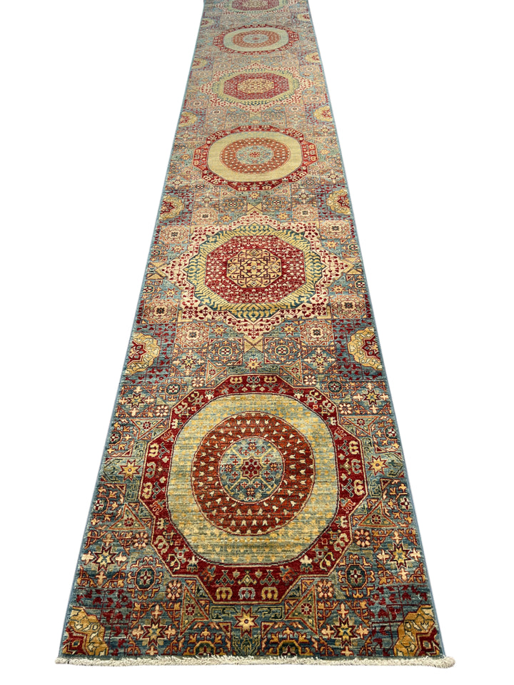 Blue, Burgundy &amp; Gold Medallion Runner Rug – 2.10’ x 23.1’
