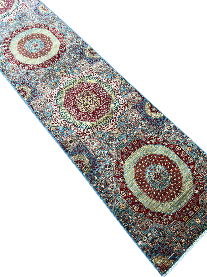 Blue, Burgundy &amp; Gold Medallion Runner Rug – 2.10’ x 23.1’