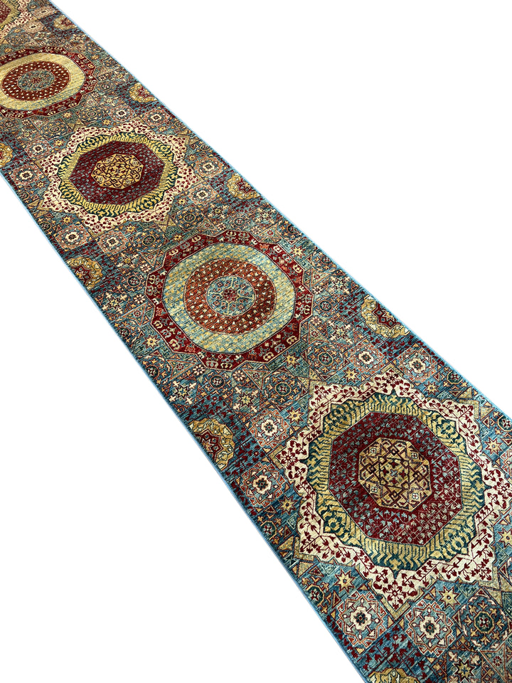 Blue, Burgundy &amp; Gold Medallion Runner Rug – 2.10’ x 23.1’