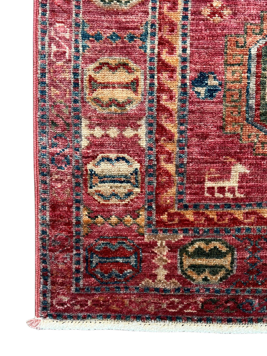 Dusty Rose, Red &amp; Navy Medallion Wool Runner Rug – 2.7’ x 9.8’