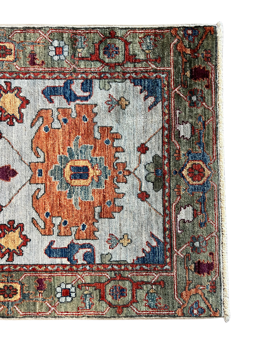 Light Blue &amp; Rust Floral Wool Runner Rug – 2.8’ x 15.7’