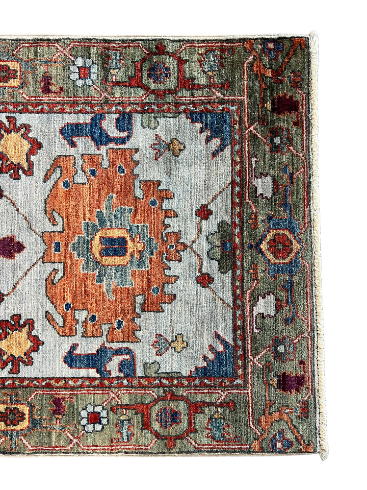 Light Blue &amp; Rust Floral Wool Runner Rug – 2.8’ x 15.7’