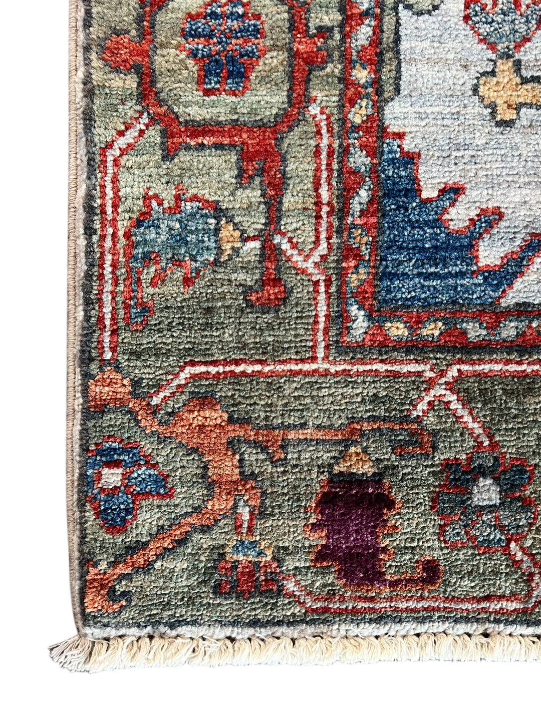 Light Blue &amp; Rust Floral Wool Runner Rug – 2.8’ x 15.7’