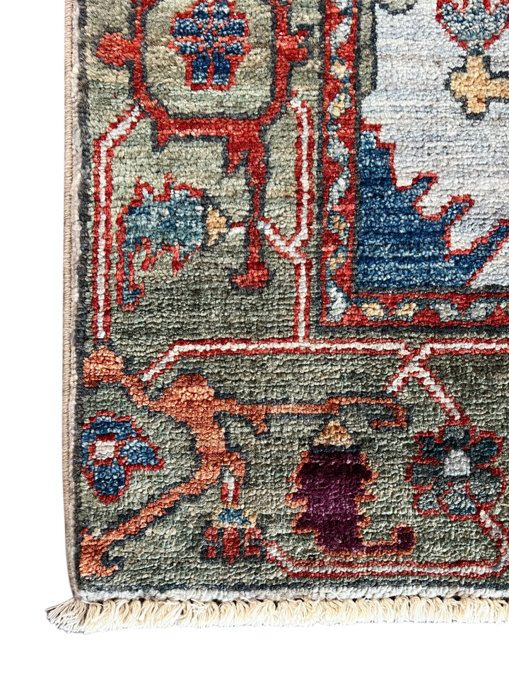 Light Blue &amp; Rust Floral Wool Runner Rug – 2.8’ x 15.7’