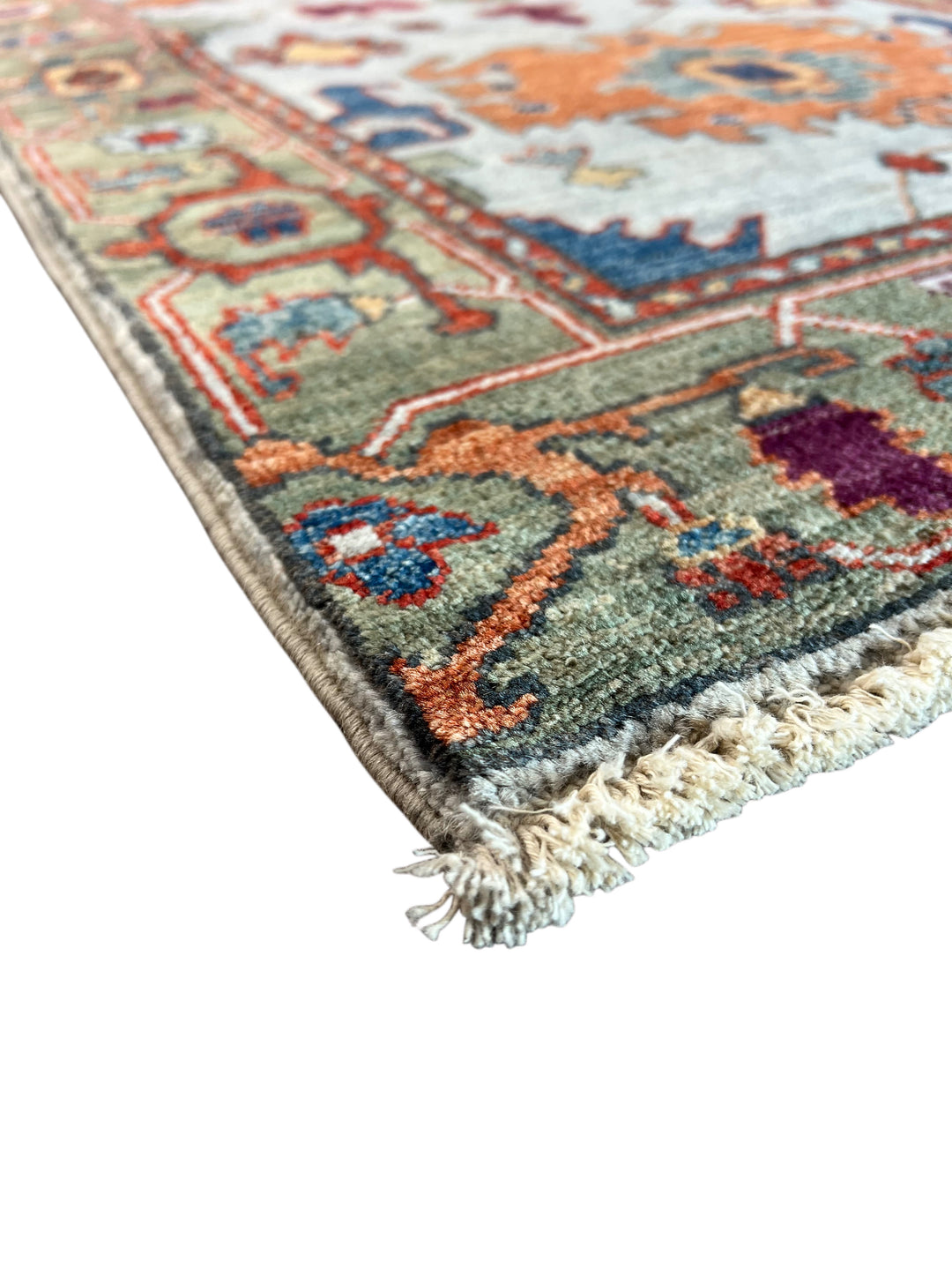 Light Blue &amp; Rust Floral Wool Runner Rug – 2.8’ x 15.7’