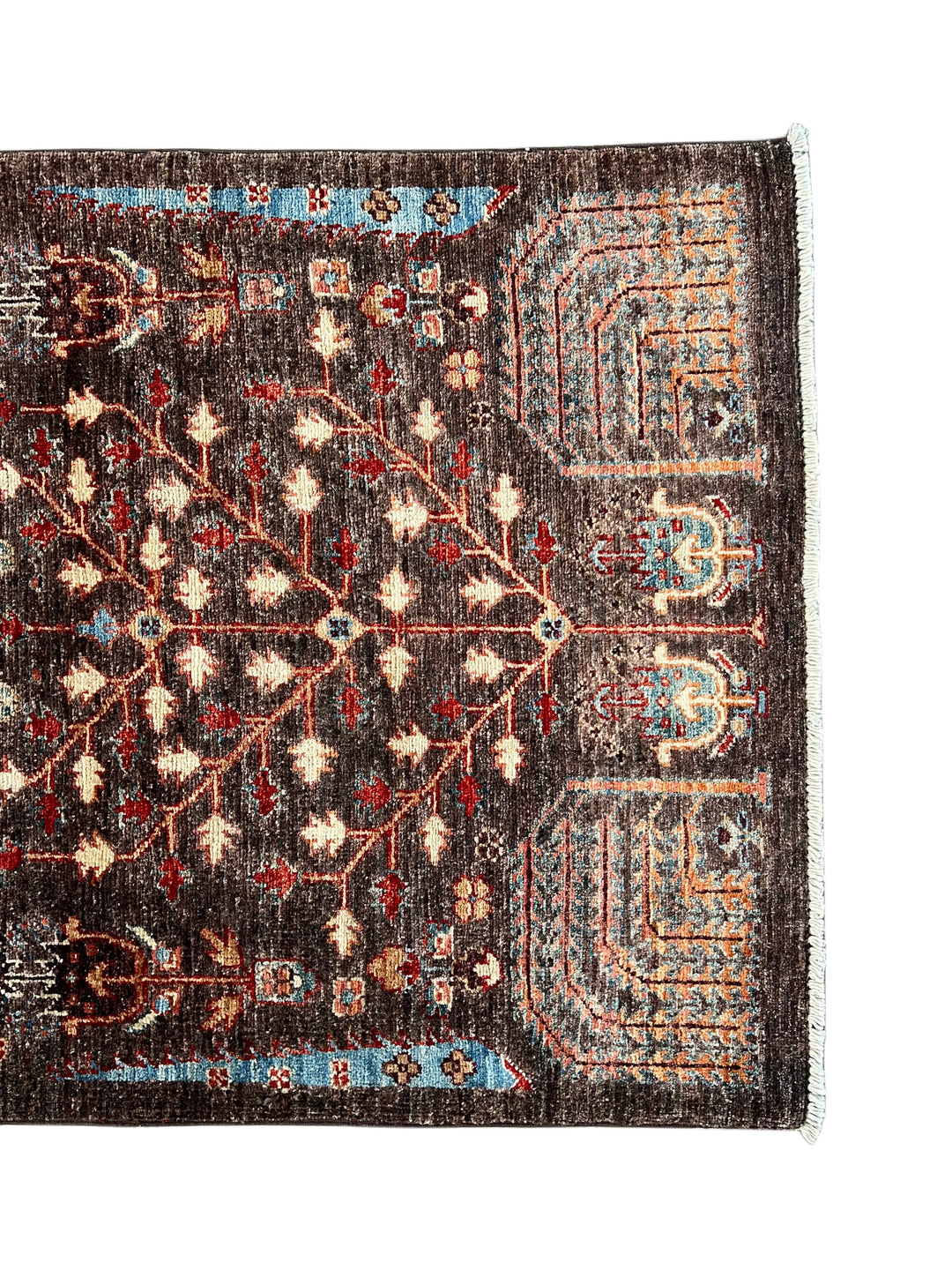 Dark Brown &amp; Rust Tree Design Wool Runner Rug – 2.8’ x 9.9’