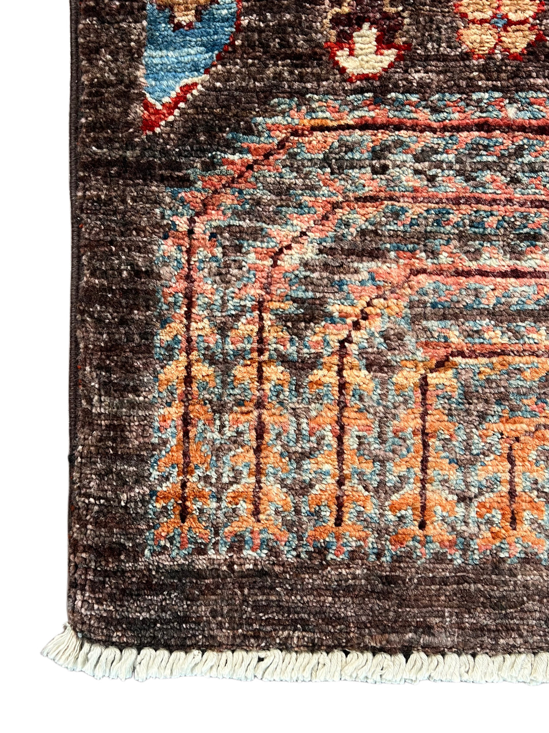 Dark Brown &amp; Rust Tree Design Wool Runner Rug – 2.8’ x 9.9’