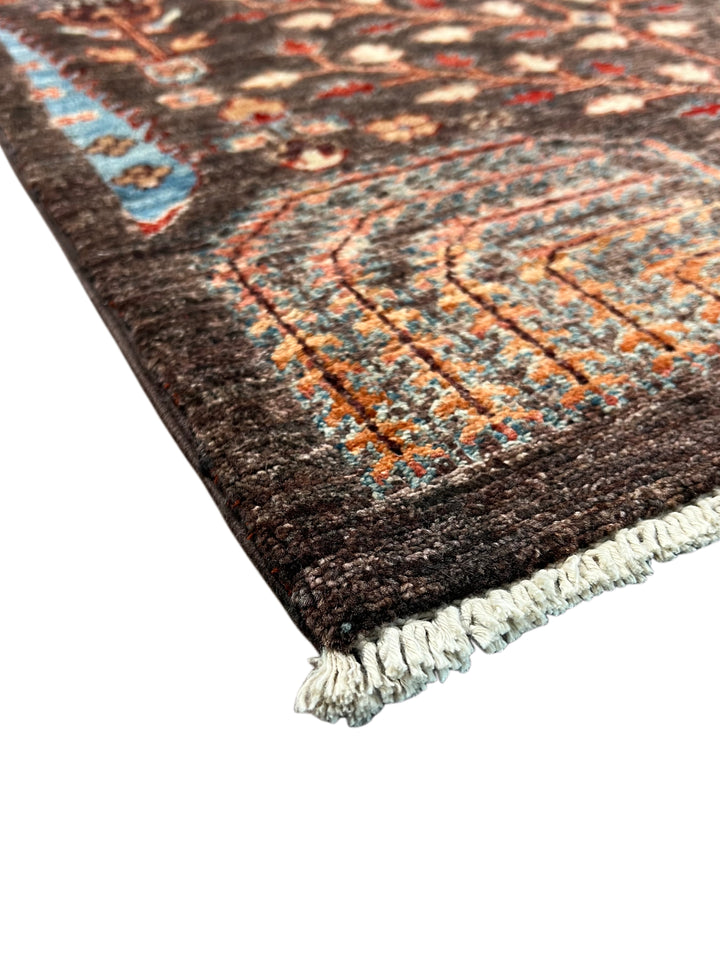 Dark Brown &amp; Rust Tree Design Wool Runner Rug – 2.8’ x 9.9’
