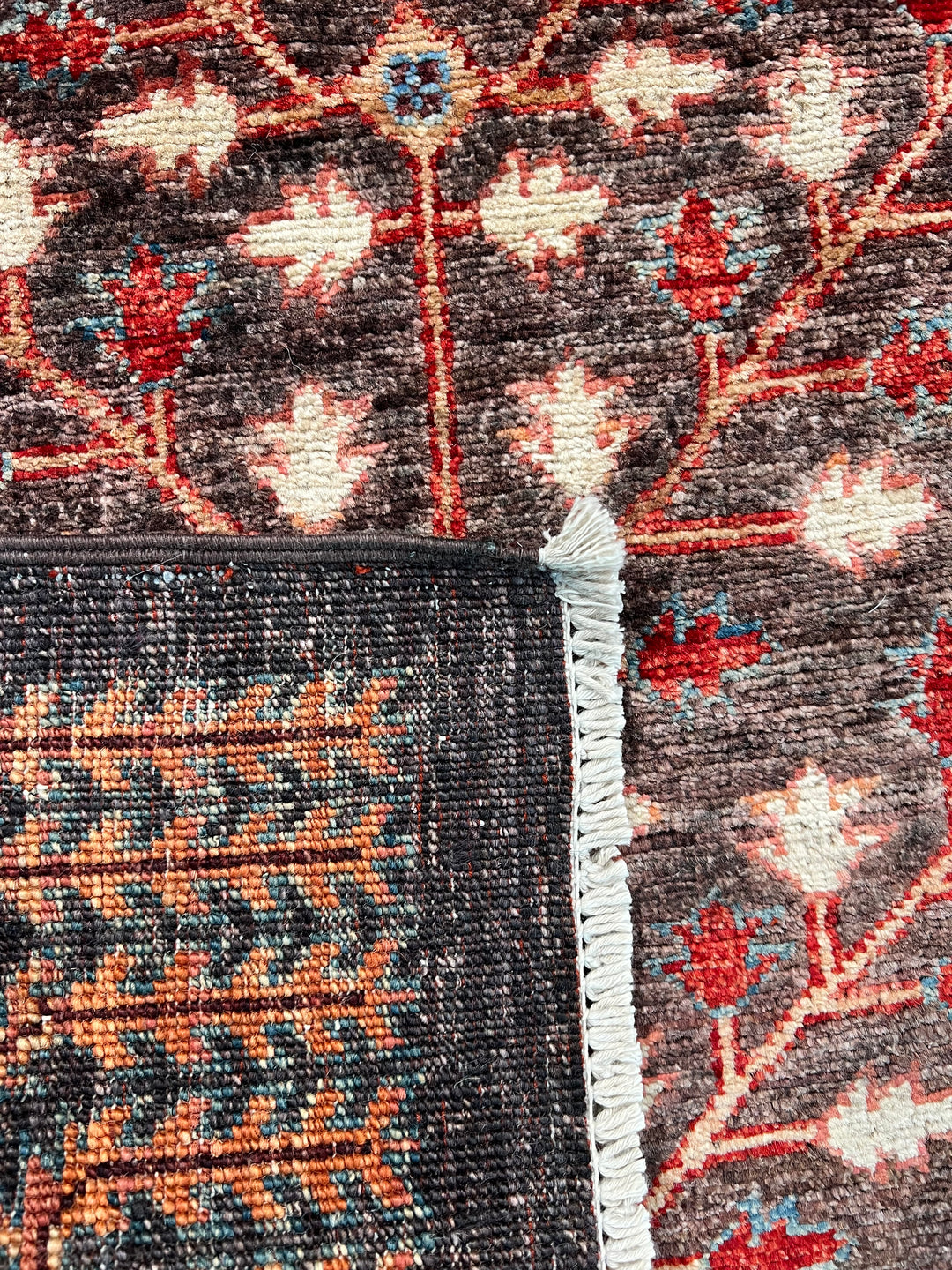 Dark Brown &amp; Rust Tree Design Wool Runner Rug – 2.8’ x 9.9’