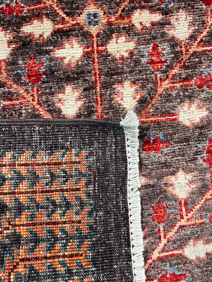 Dark Brown &amp; Rust Tree Design Wool Runner Rug – 2.8’ x 9.9’