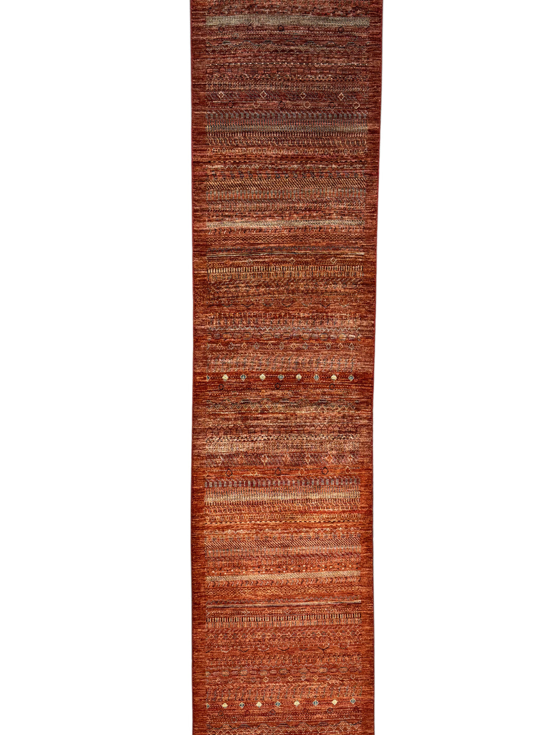 Rust &amp; Burnt Orange Tribal Wool Runner Rug – 2.10’ x 15.10’