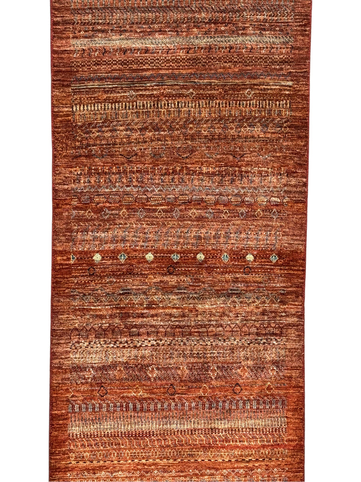 Rust &amp; Burnt Orange Tribal Wool Runner Rug – 2.10’ x 15.10’
