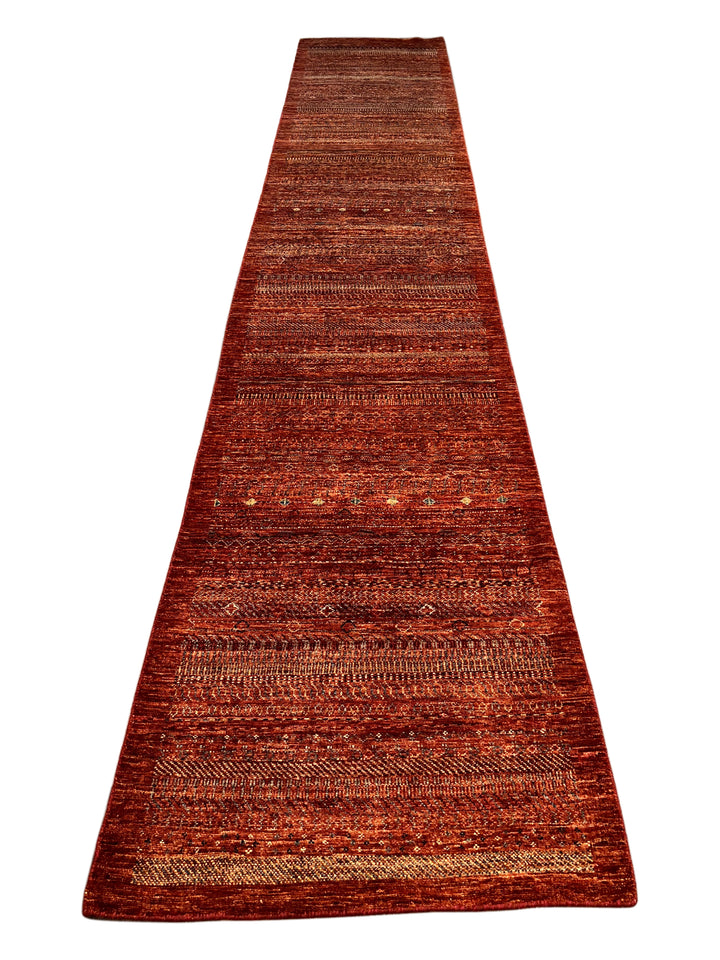 Rust &amp; Burnt Orange Tribal Wool Runner Rug – 2.10’ x 15.10’