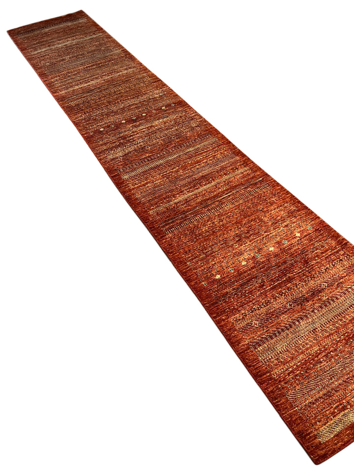Rust &amp; Burnt Orange Tribal Wool Runner Rug – 2.10’ x 15.10’