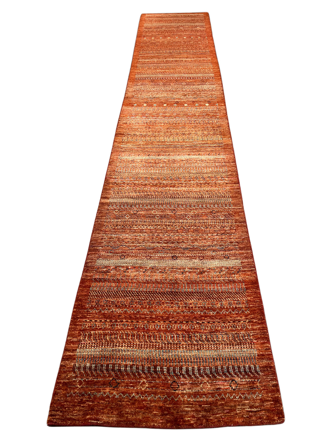 Rust &amp; Burnt Orange Tribal Wool Runner Rug – 2.10’ x 15.10’