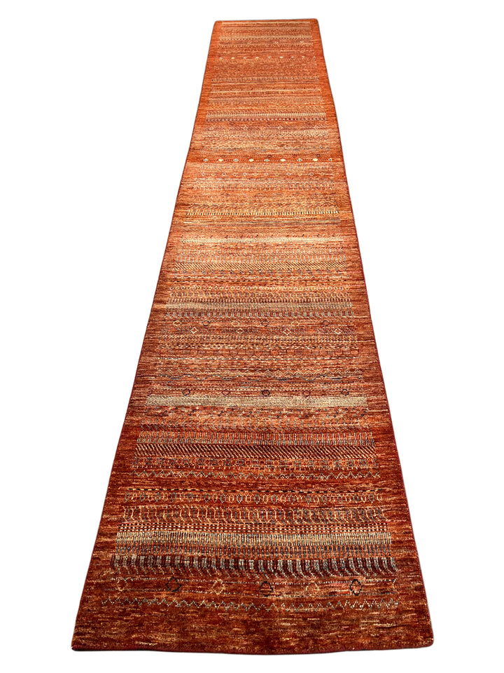 Rust &amp; Burnt Orange Tribal Wool Runner Rug – 2.10’ x 15.10’