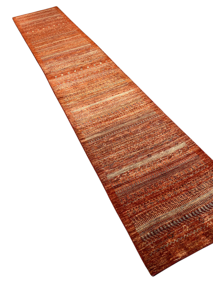 Rust &amp; Burnt Orange Tribal Wool Runner Rug – 2.10’ x 15.10’