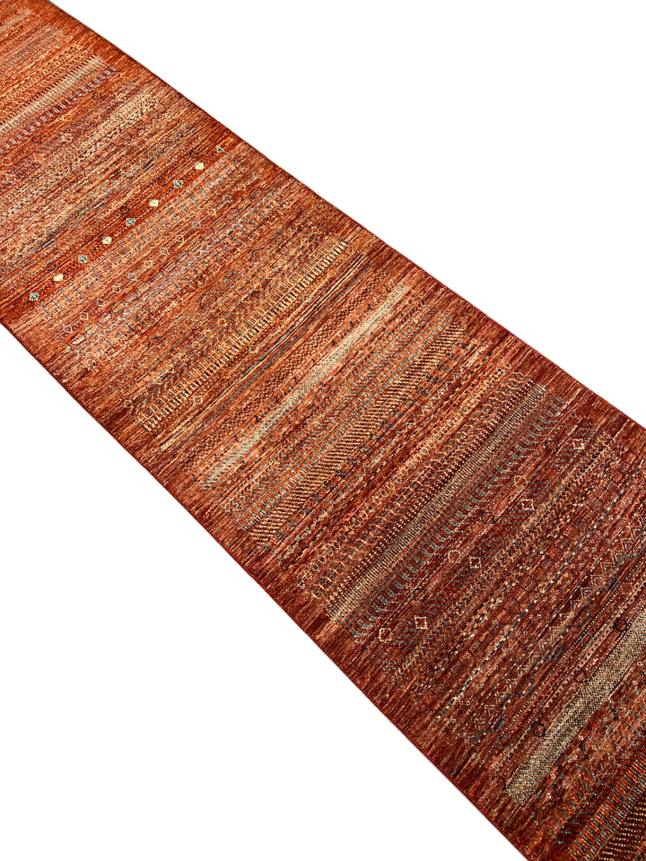 Rust &amp; Burnt Orange Tribal Wool Runner Rug – 2.10’ x 15.10’