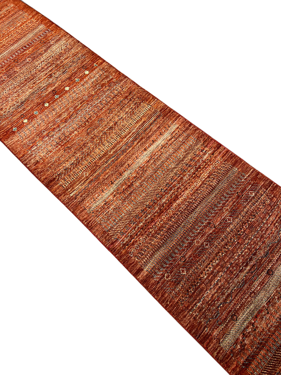 Rust & Burnt Orange Tribal Wool Runner Rug – 2.10’ x 15.10’