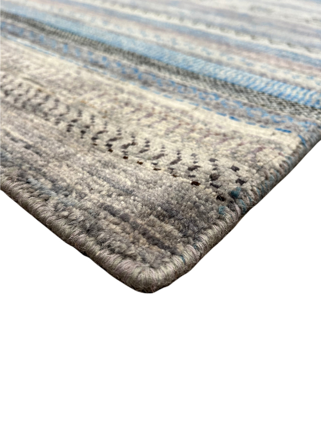 Blue &amp; Grey Linear Tribal Wool Runner Rug – 2.8’ x 15.10’