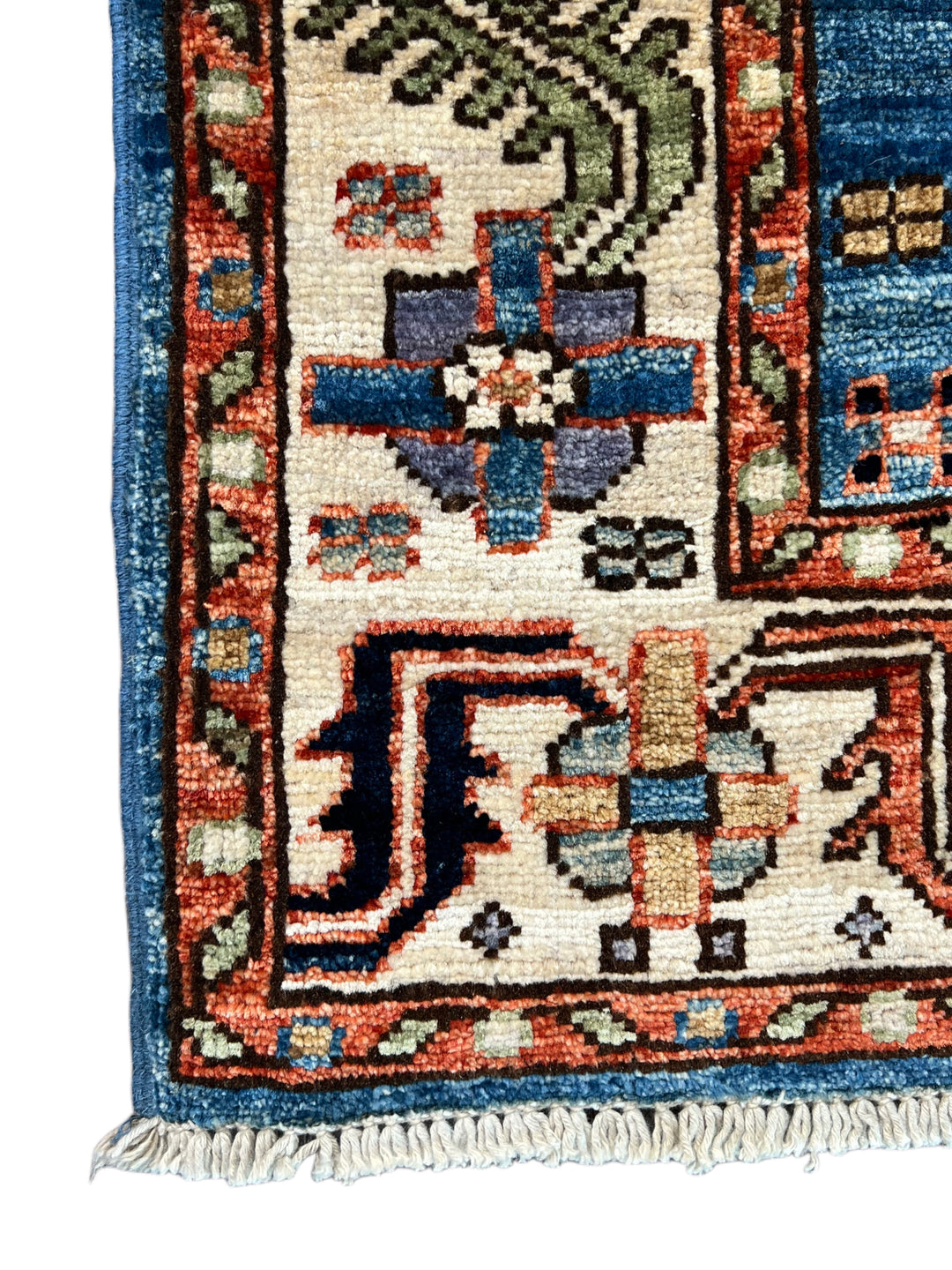 Deep Blue, Rust &amp; Ivory Geometric Wool Runner Rug – 2.10’ x 9.11’