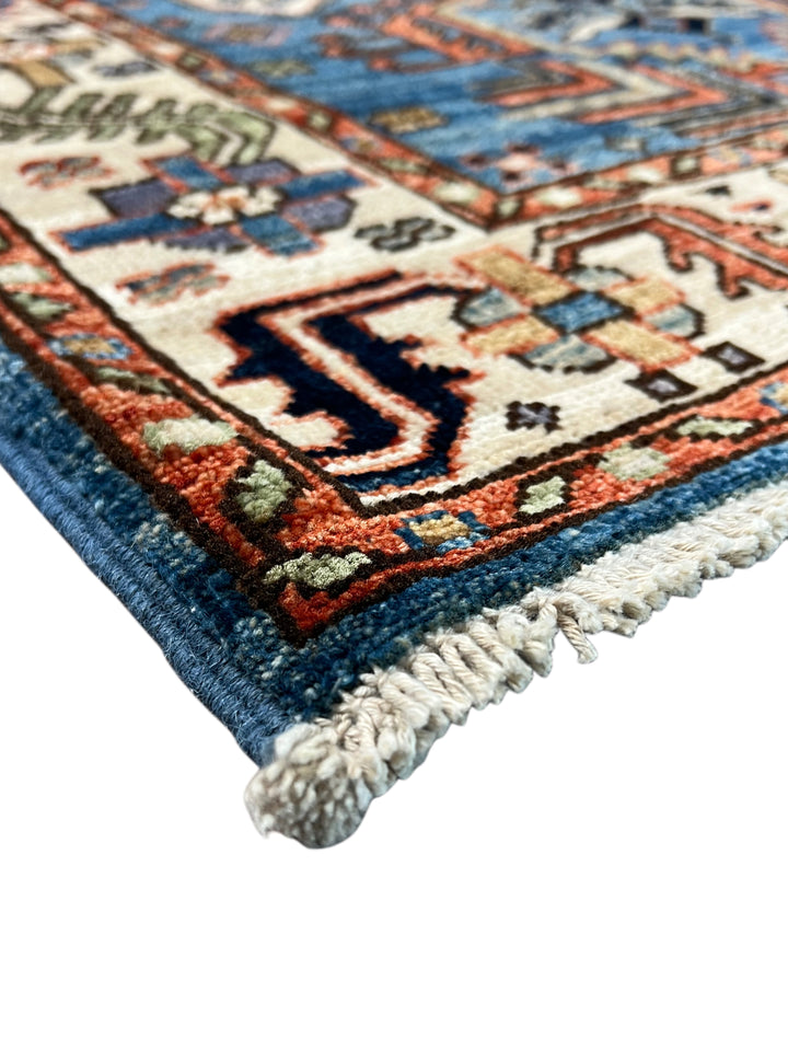 Deep Blue, Rust &amp; Ivory Geometric Wool Runner Rug – 2.10’ x 9.11’
