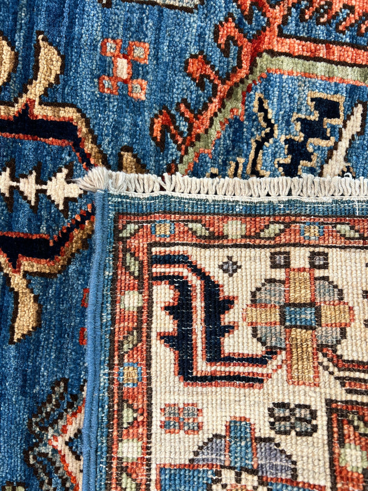 Deep Blue, Rust &amp; Ivory Geometric Wool Runner Rug – 2.10’ x 9.11’