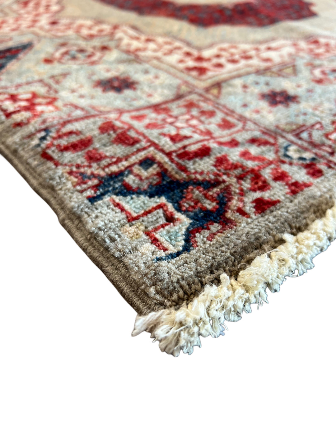 Soft Gray, Burgundy &amp; Navy Geometric Medallion Wool Runner Rug – 2.5’ x 24.8’
