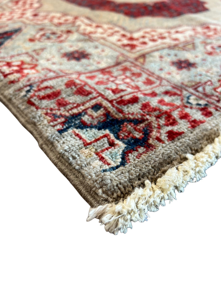 Soft Gray, Burgundy &amp; Navy Geometric Medallion Wool Runner Rug – 2.5’ x 24.8’
