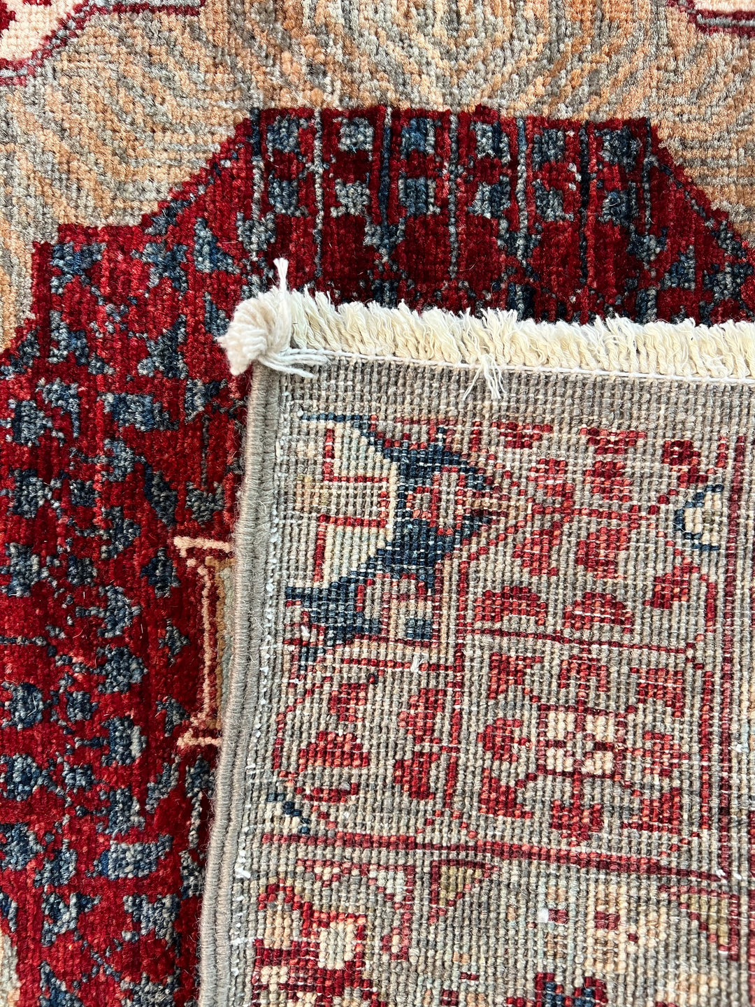 Soft Gray, Burgundy &amp; Navy Geometric Medallion Wool Runner Rug – 2.5’ x 24.8’