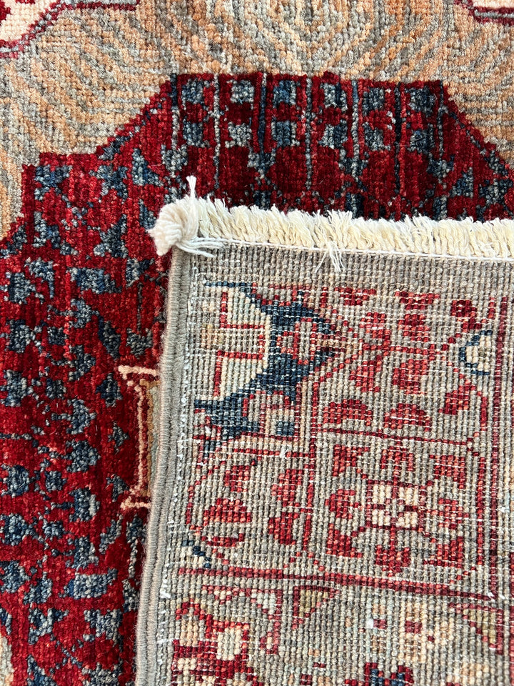 Soft Gray, Burgundy &amp; Navy Geometric Medallion Wool Runner Rug – 2.5’ x 24.8’