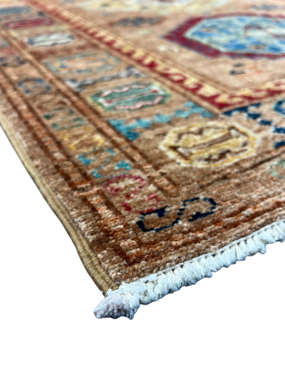 Camel, Teal &amp; Rust Geometric Medallion Wool Runner Rug – 2.8’ x 9.11’
