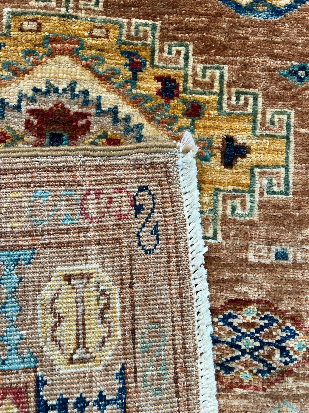 Camel, Teal &amp; Rust Geometric Medallion Wool Runner Rug – 2.8’ x 9.11’