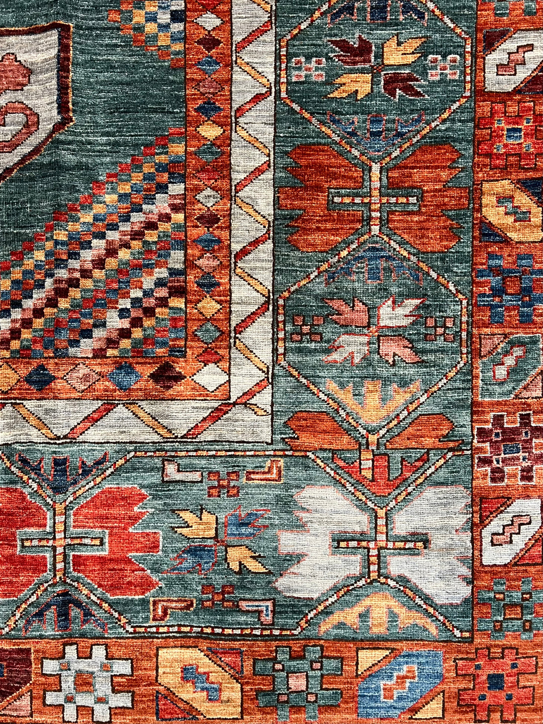 Teal, Rust &amp; Gold Geometric Medallion Wool Rug – 9.0’ x 11.5’